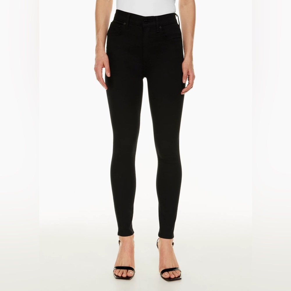Denim Forum Lola high rise skinny, 24, black.